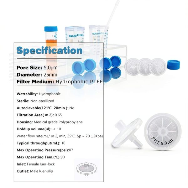 PTFE Syringe Filters Hydrophobic 25mm 5μm by Allpure Biotechnology-1