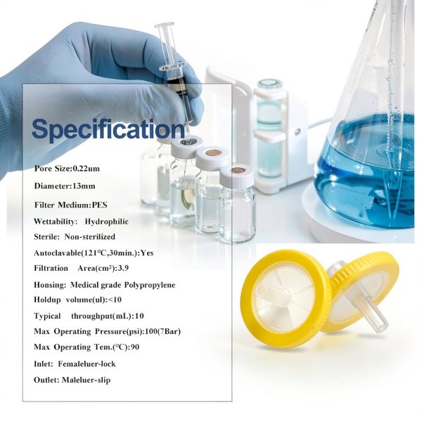 Syringe Filters Hydrophilic PES 0.22µm 13mm Disc 100pcs Non‑Sterile-1