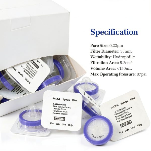 SERHICS LAB Syringe Filter 0.22µm PVDF Hydrophilic 33mm Membr 50 Pack-1